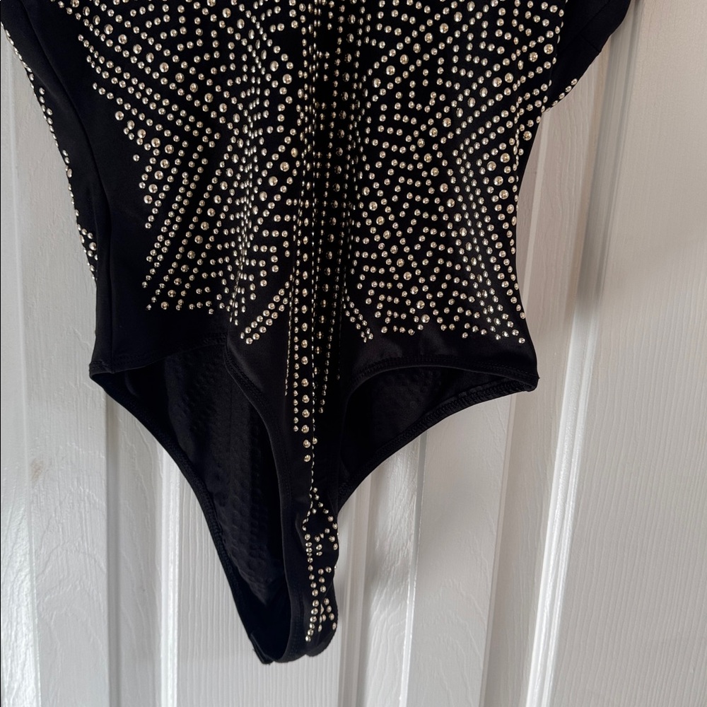 Caché Rare Vintage Black Bodysuit w/ Gold Studs - Picture 8 of 11